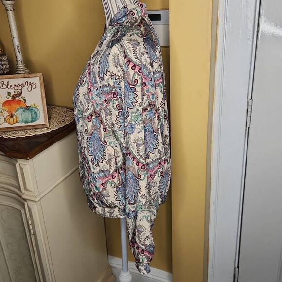 PAANI FLORAL PAISLEY MULTI COLOR BOMBER JACKET WOMEN'S SIZE M - Picture 2 of 4